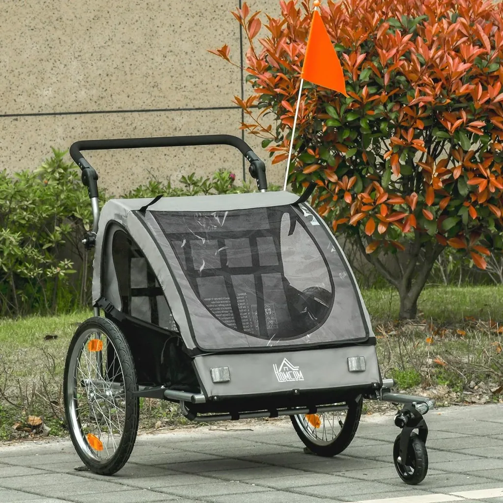 2 in 1 Kinderanhänger Fahrradanhänger Kinderwagen mit Aufbewahrungstasche zweilagige Stahlrohrverschachtelung Metall Oxf