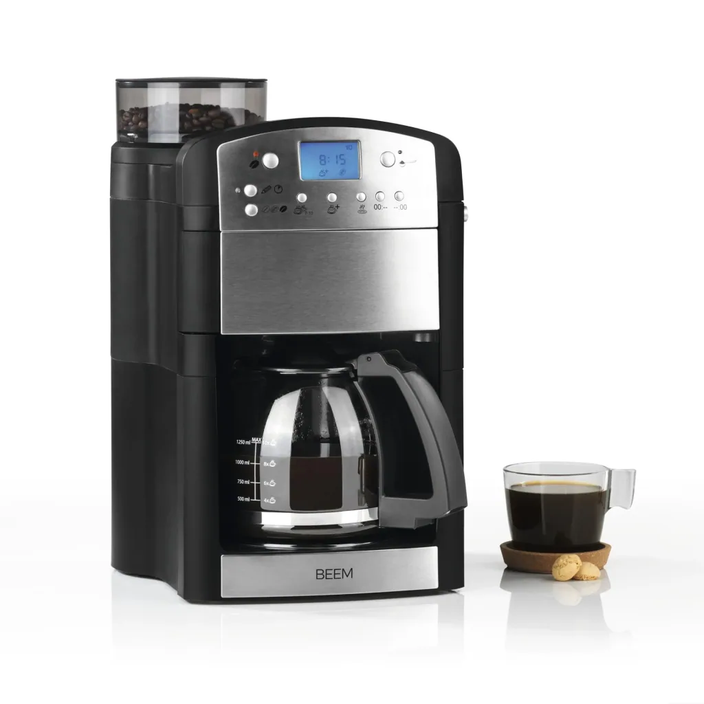 Kaffeemaschine mit Mahlwerk "Fresh-Aroma-Perfect" Edelstahl, 1,25 l Glaskanne, 1000 W