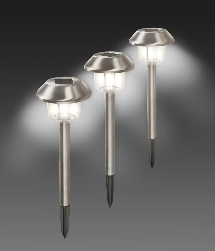 Solar Edelstahleuchten mit Erdspieß 3er Set