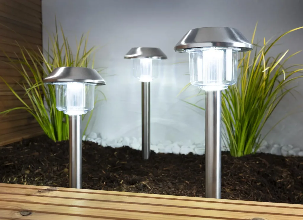 Solar Edelstahleuchten mit Erdspieß 3er Set