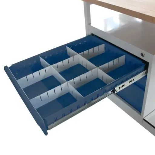 Werkbank Eko, 3 Schubladen, RAL 7035/7016, L1200xB600xH825mm,