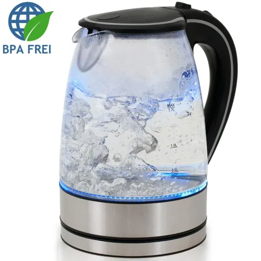 Wasserkocher schwarz/silbern Glas/Edelstahl 1,7L