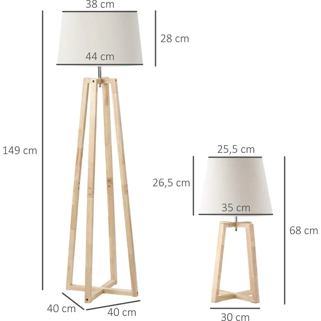Stehlampe mit 1 Tischlampe 2er-Set Nachttischlampe 149 cm/68 cm Höhe Stehleuchte für Wohnzimmer Schlafzimmer Skandi-Desi