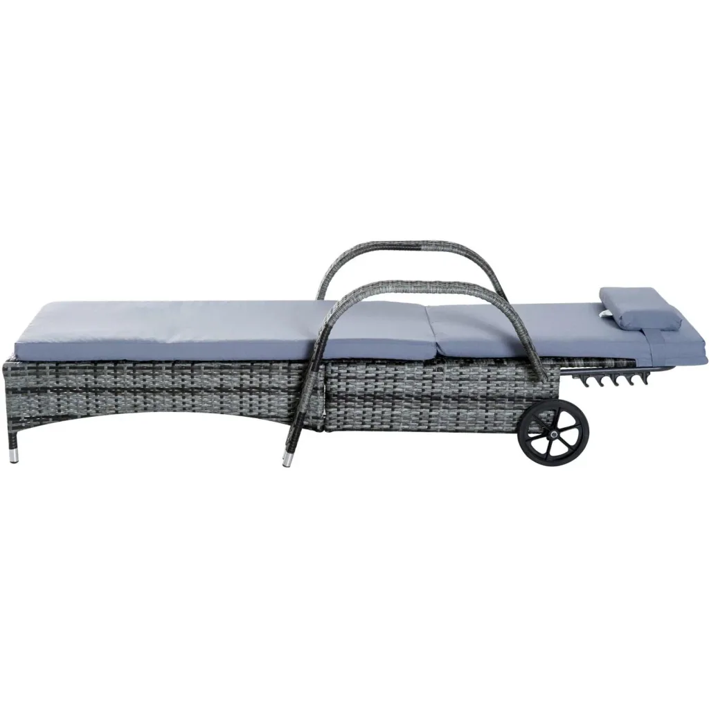 Sonnenliege Gartenliege Tisch 3er-Set Gartenmöbel Polyrattan + Metall Grau höhenverstellbar