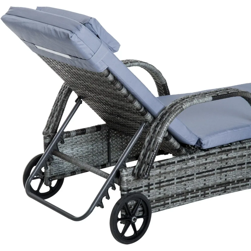 Sonnenliege Gartenliege Tisch 3er-Set Gartenmöbel Polyrattan + Metall Grau höhenverstellbar