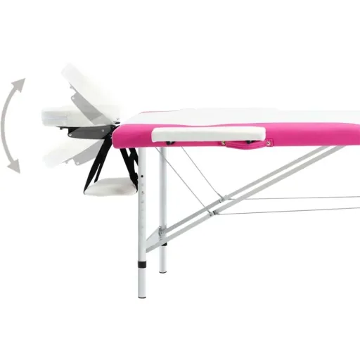 Klappbarer Massagetisch mit 2 Zonen Aluminium weiß und rosa
