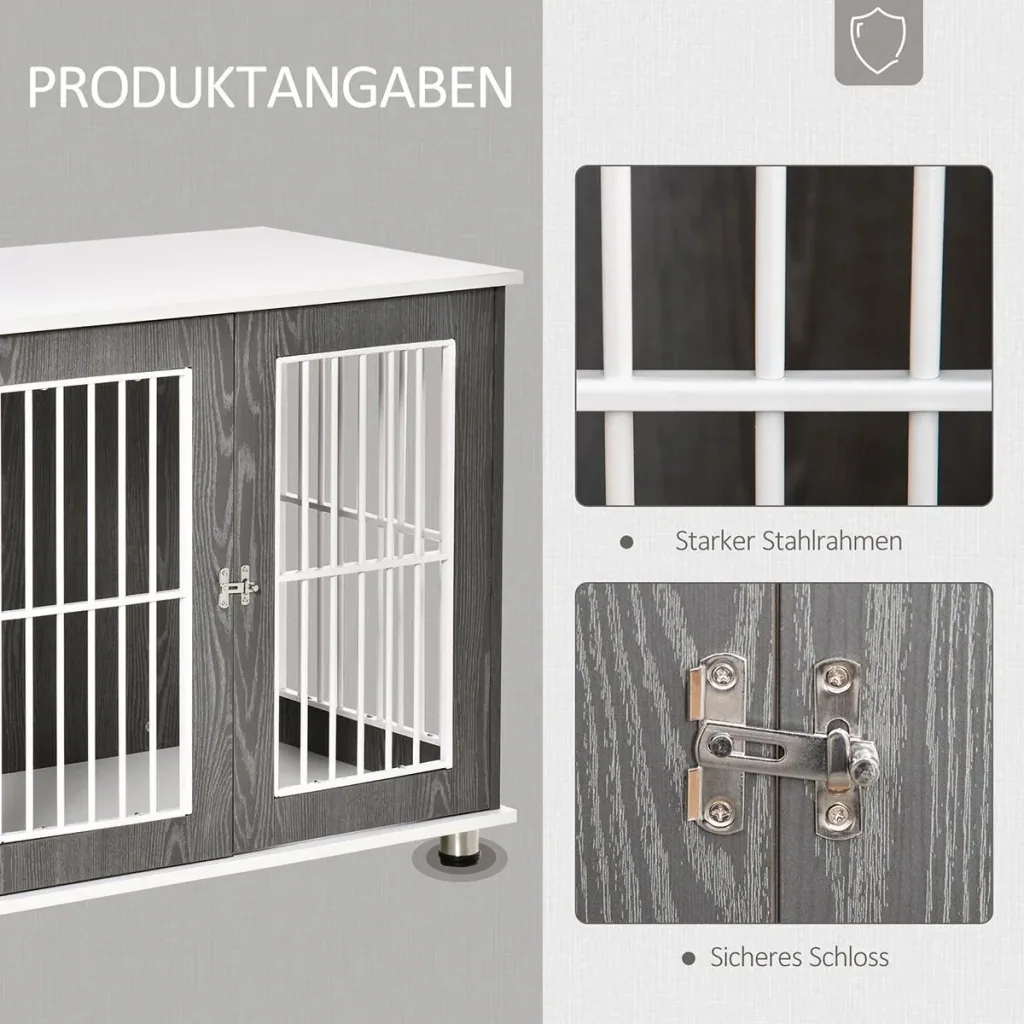 Hundekäfig aus Holz mit Tischoberfläche Schrank Kissen erhöhtes Design Hundebox Hundehütte Hundekisten für mittelgroße k