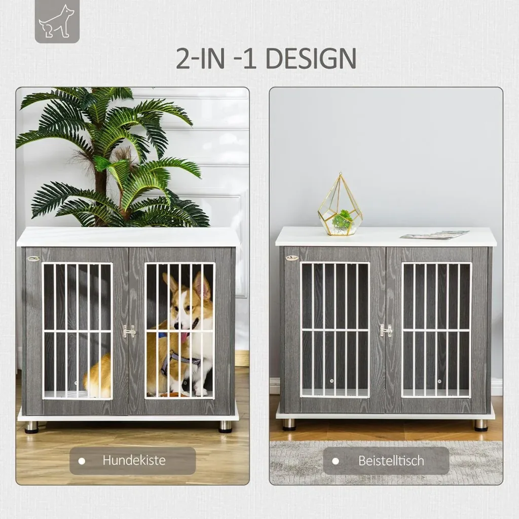 Hundekäfig aus Holz mit Tischoberfläche Schrank Kissen erhöhtes Design Hundebox Hundehütte Hundekisten für mittelgroße k