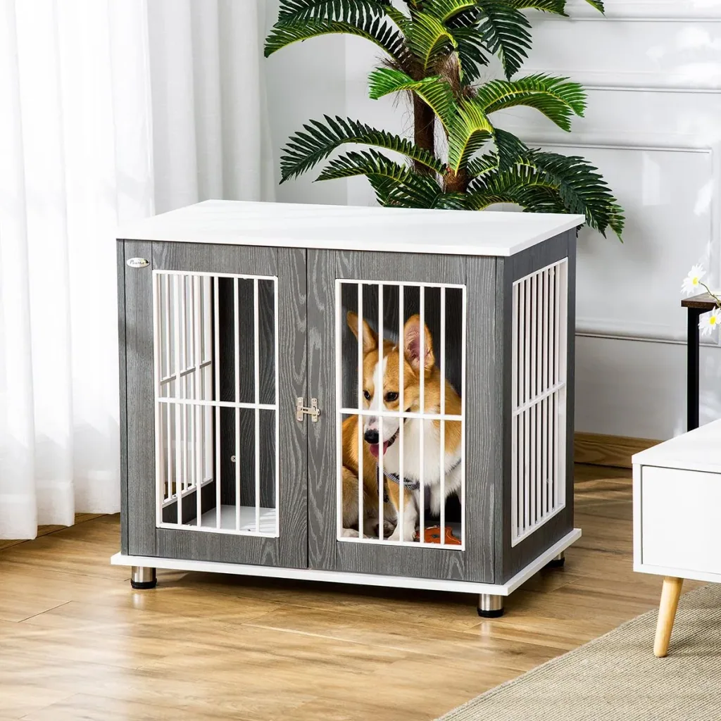 Hundekäfig aus Holz mit Tischoberfläche Schrank Kissen erhöhtes Design Hundebox Hundehütte Hundekisten für mittelgroße k