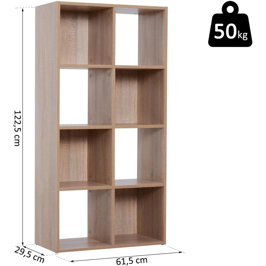8 Fächer Bücherregal Wandregal Standregal Raumteiler Holz Natur 61,5 x 29,5 x 122,5 cm