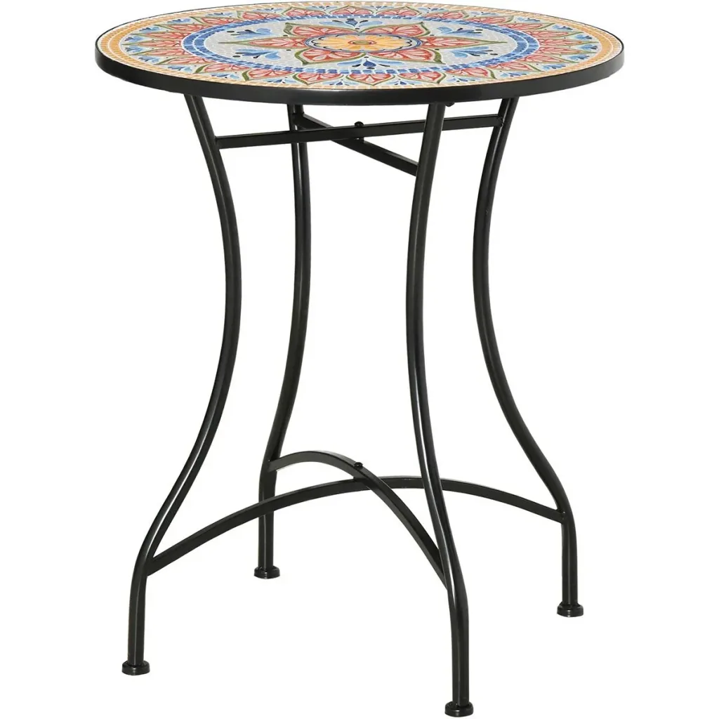 Garten Mosaik Runder Bistrotisch Keramik Metall Rot+Blau+Weiß Ø60 cm