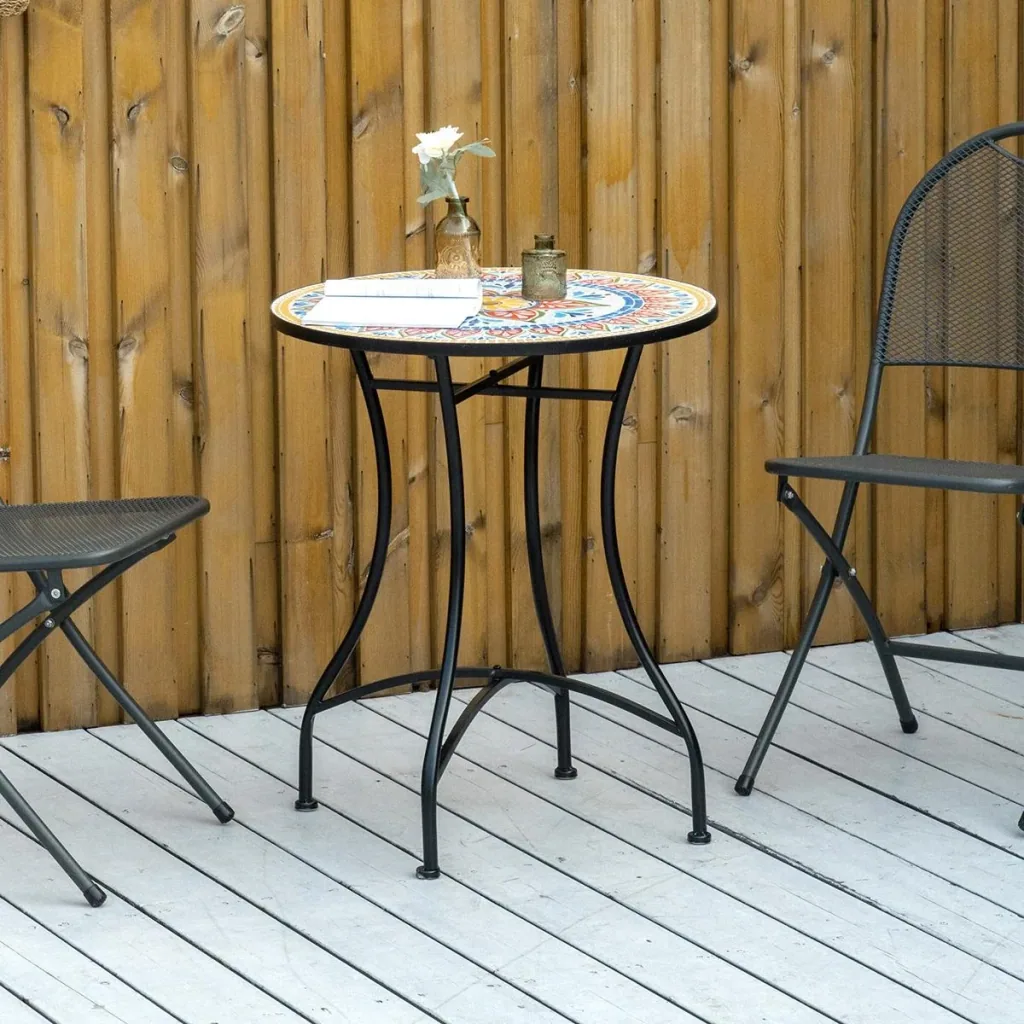Garten Mosaik Runder Bistrotisch Keramik Metall Rot+Blau+Weiß Ø60 cm