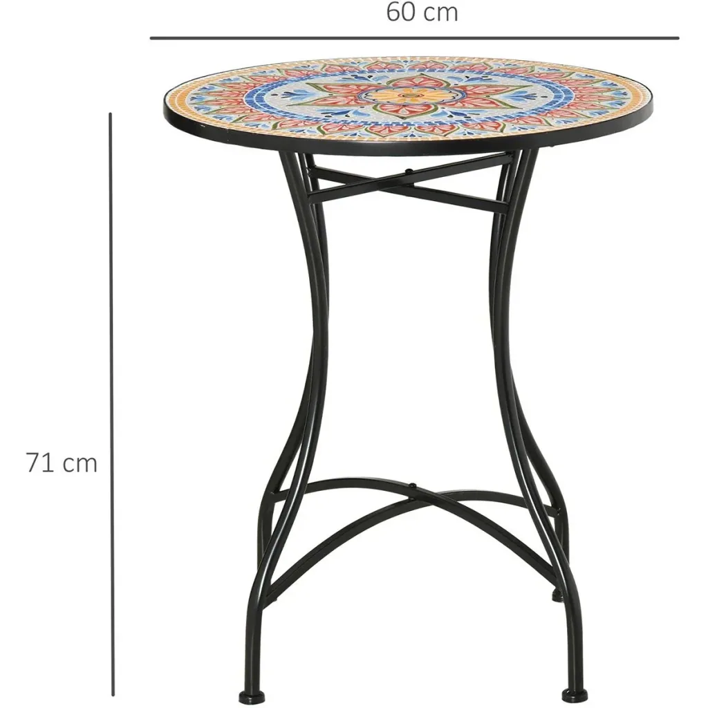 Garten Mosaik Runder Bistrotisch Keramik Metall Rot+Blau+Weiß Ø60 cm