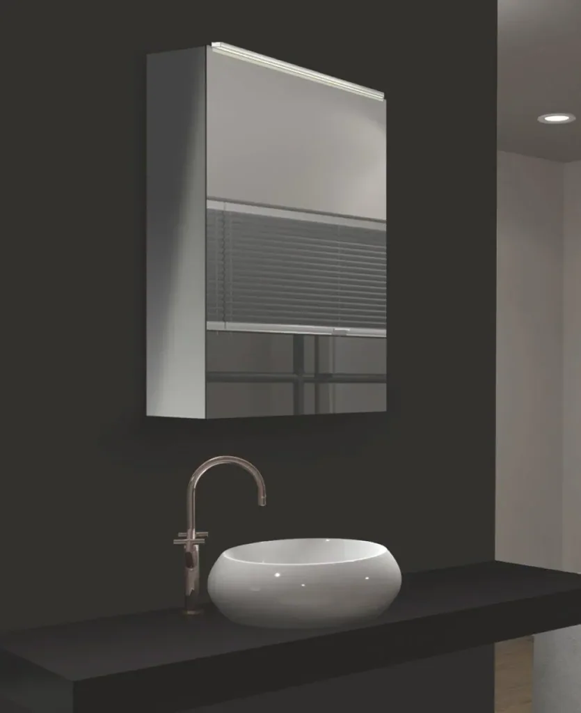 Spiegelschrank Bad mit Beleuchtung, "Mirage" - 50 x 60 cm - Lichtfarbe neutralweiß - Aluminiumkorpus
