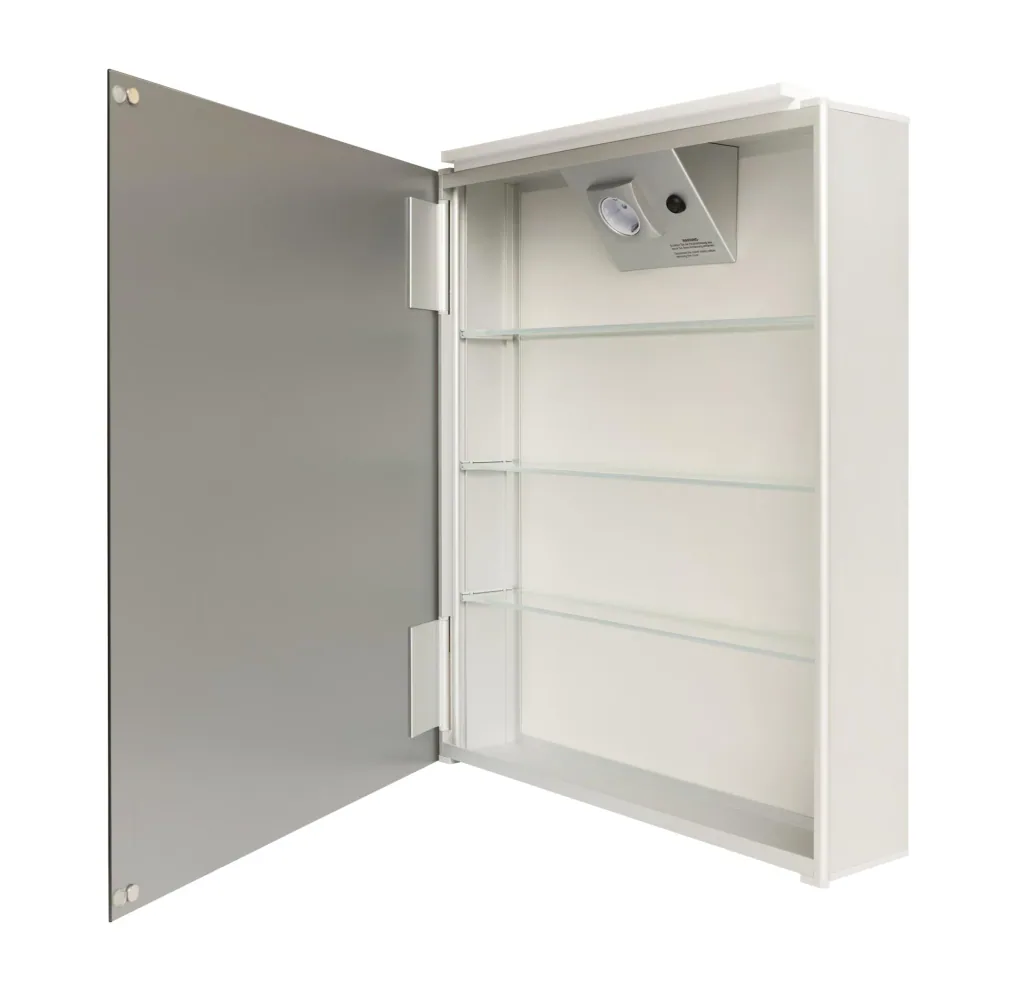 Spiegelschrank Bad mit Beleuchtung, "Mirage" - 50 x 60 cm - Lichtfarbe neutralweiß - Aluminiumkorpus