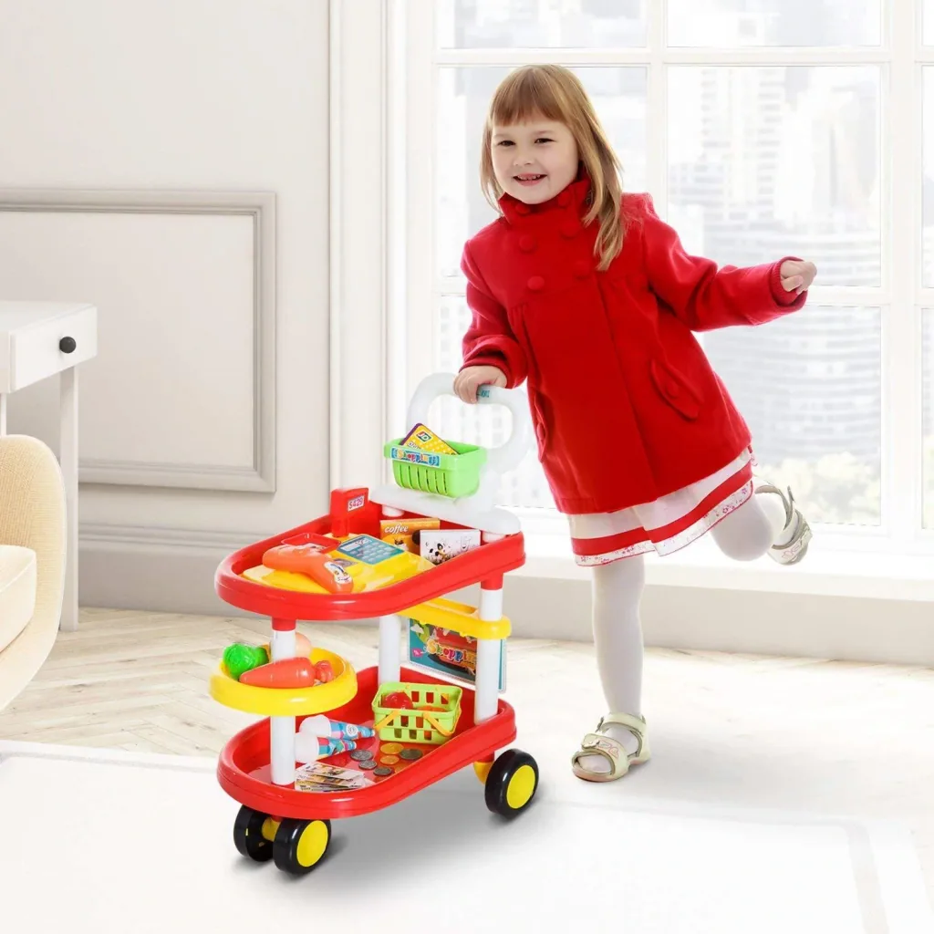 Kinder Supermarkt Warenkorb Kassierer Trolly Rollenspiel Spielzeug Rot