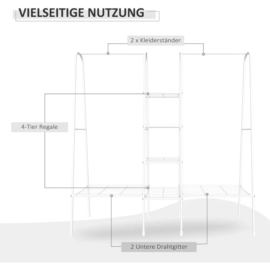 Kleiderständer mit 6 Regale weiß