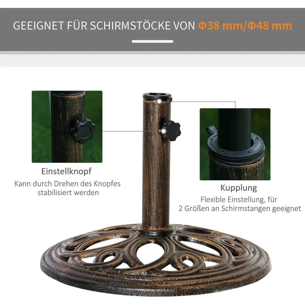 Sonnenschirmständer aus Gusseisen 11,5 kg Schirmständer für Sonnenschirm Schirmstangen 38 mm/48 mm rund Sonnenschirmfuß