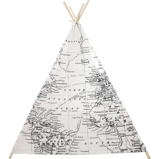 Weltkarte Tipi Zelt Schwarz / Weiß