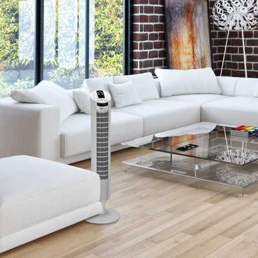 Turmventilator mit Fernbedienung, Turbofuncite & Aromabox weiß