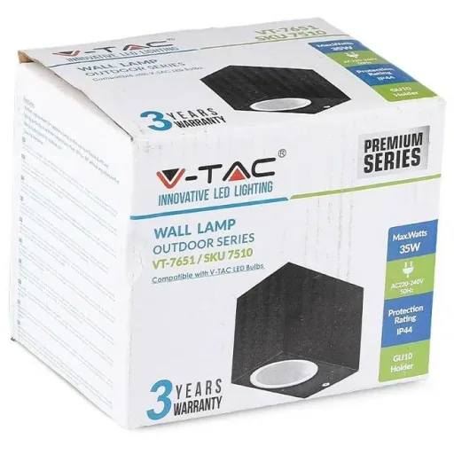 VT-7651SQ Wandleuchte für den Außenbereich - GU10 - schwarz - quadratisch - IP44