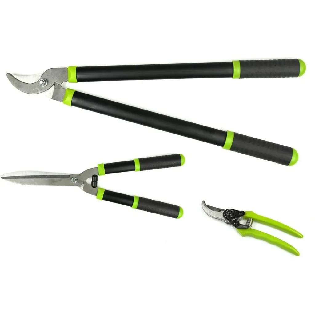 Komplettes Gartenset 7-teilig mit Rasentrimmer, Heckenschere und kleinen Gartengeräten
