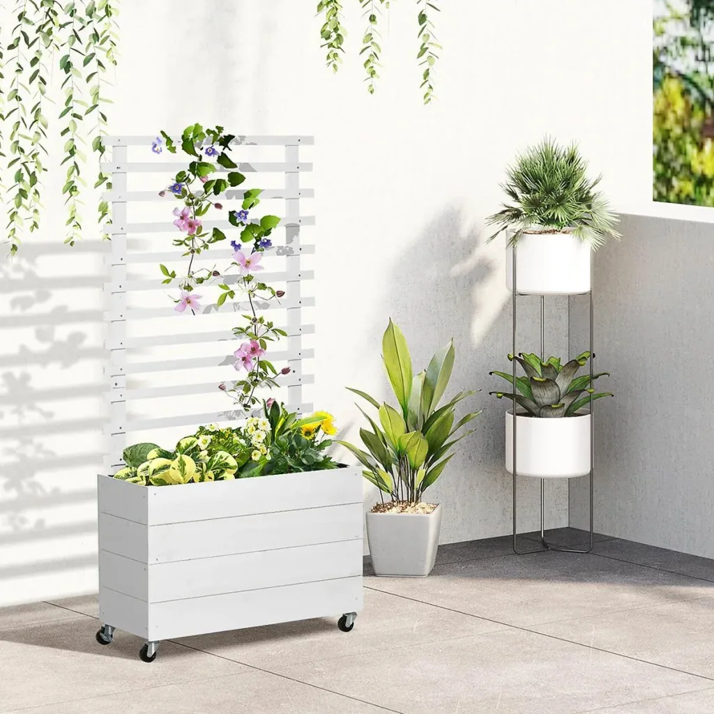 Blumenkasten mit Rädern - Kletterwand - Weiß - 76 x 30 x 155 cm