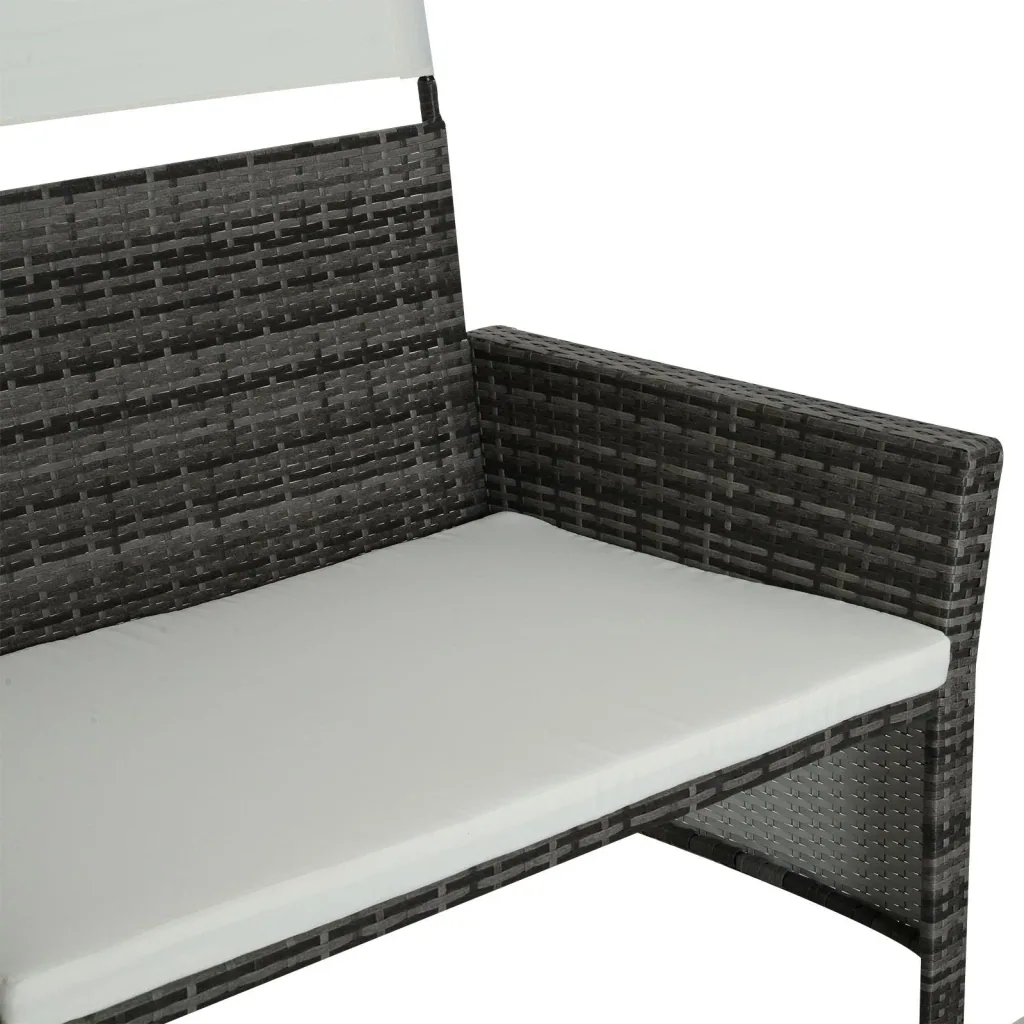 2-tlg, Gartensofa Gartenmöbel Lounge Rattenmöbel Polyrattan + Metall 2er-Sofa 1 x Hocker mit Sonnendach