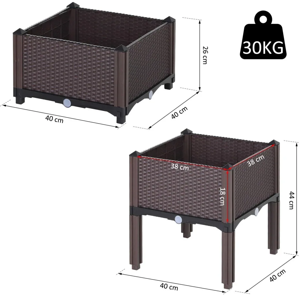 2-teiliges Hochbeet in Rattan-Optik