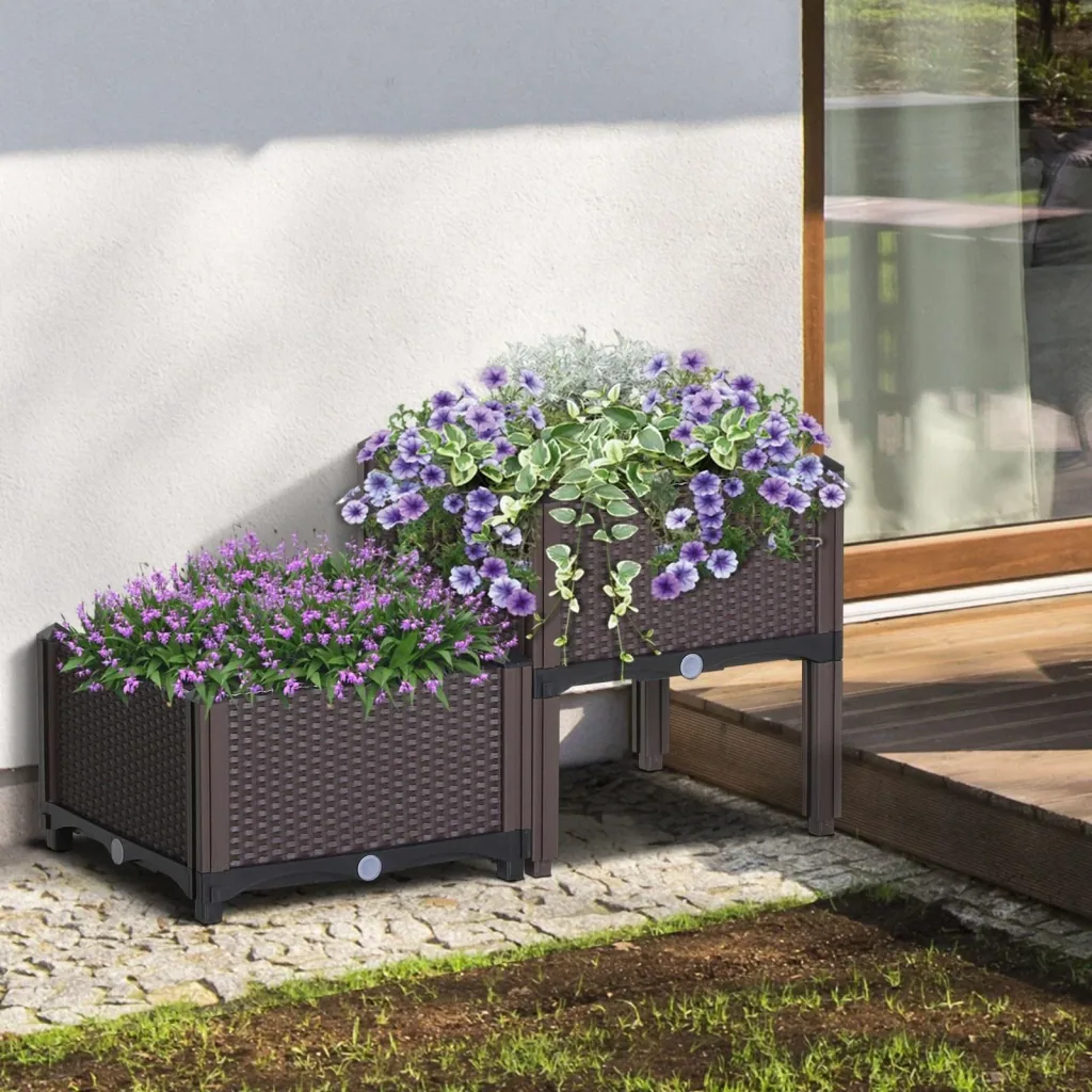 2-teiliges Hochbeet in Rattan-Optik