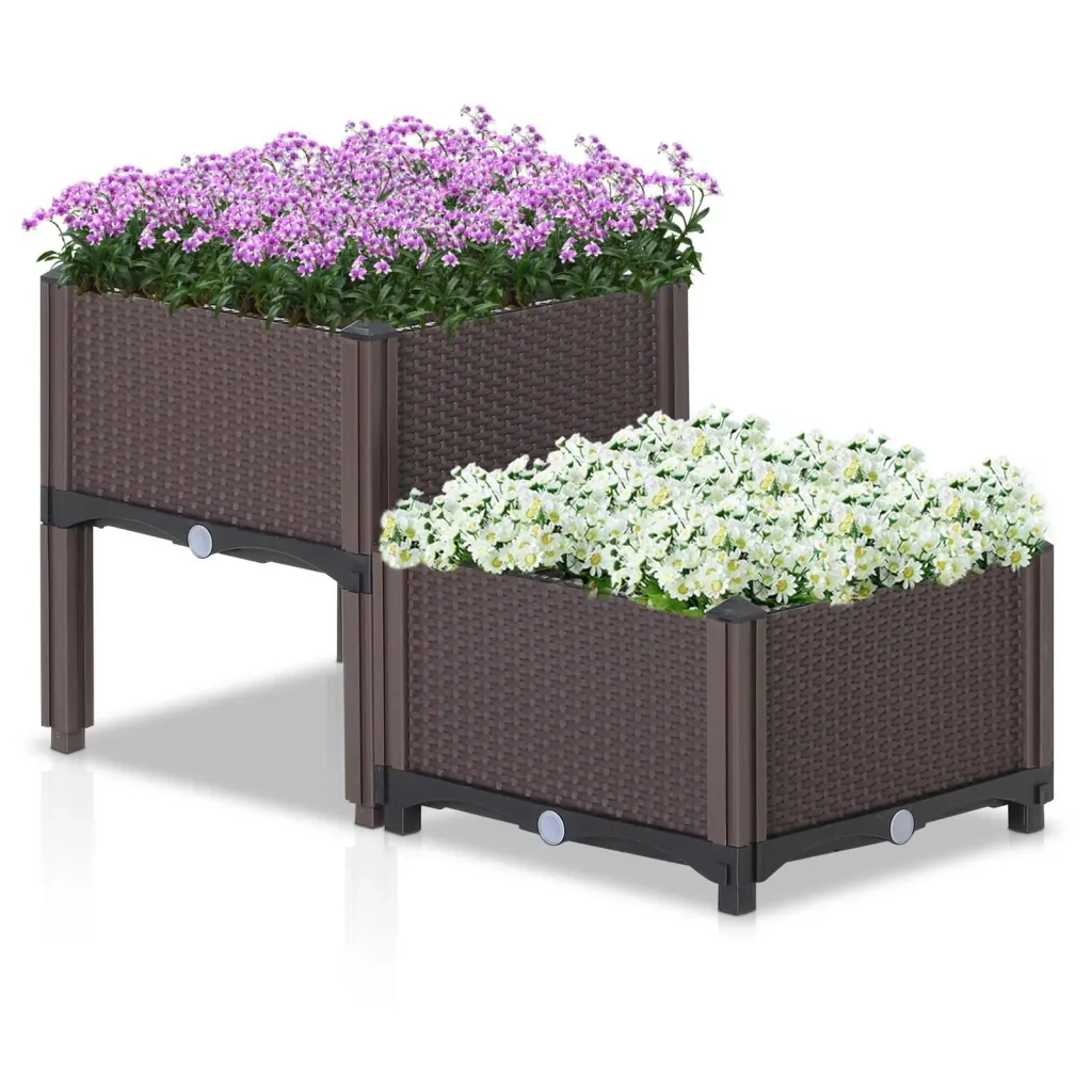 2-teiliges Hochbeet in Rattan-Optik