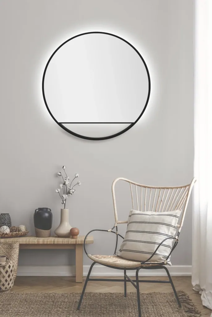 Dekorativer Wandspiegel "Black Hole" - Light indirekter LED Beleuchtung Ø 80 cm