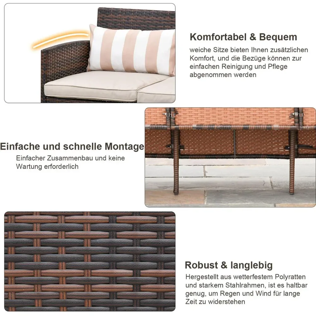 Rattan Loungesofa als 3-Sitzer braun/grau
