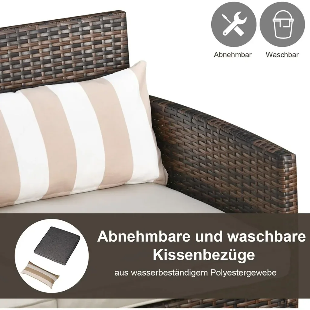 Rattan Loungesofa als 3-Sitzer braun/grau