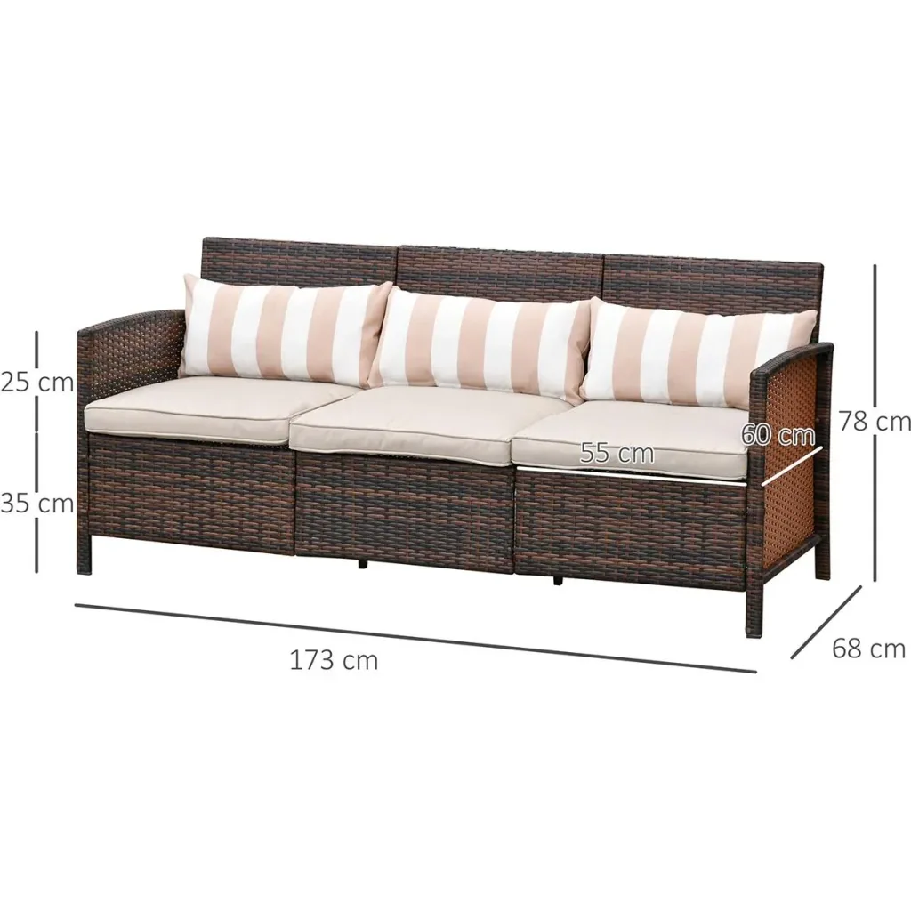 Rattan Loungesofa als 3-Sitzer braun/grau