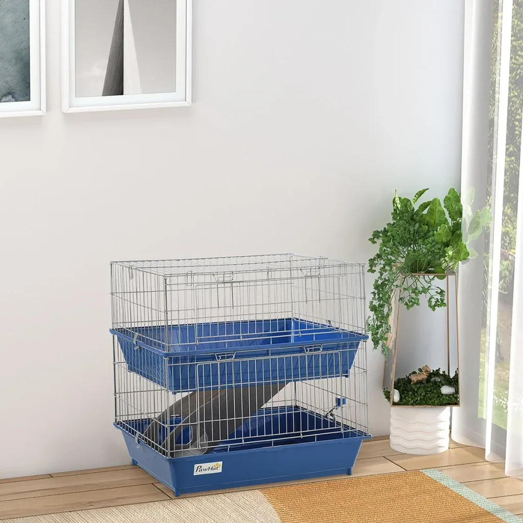 Kleintierkäfig 2-stöckig blau/grau