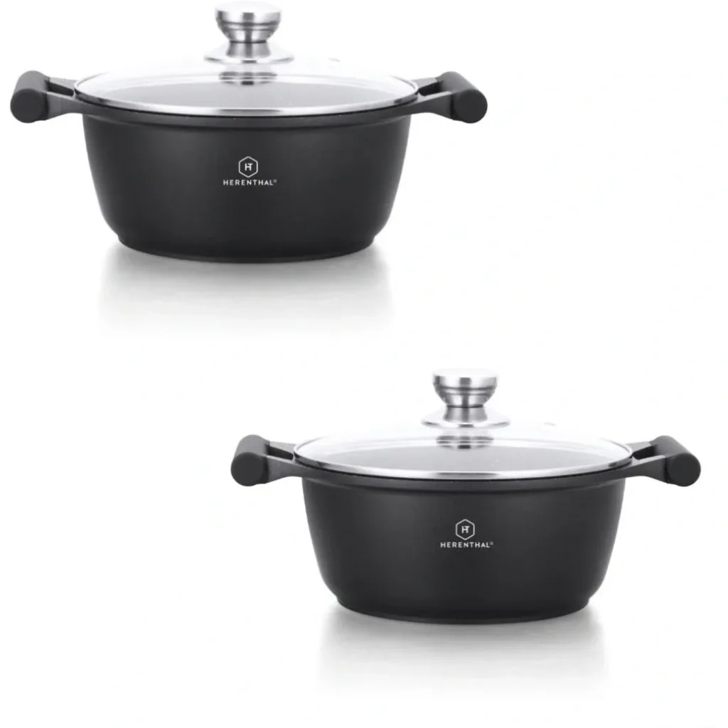 Herenthal 2-tlg. Kochgeschirr-Set - Schmorpfanne - 28cm, 30cm - Marmorbeschichtung - mit Glasdeckel