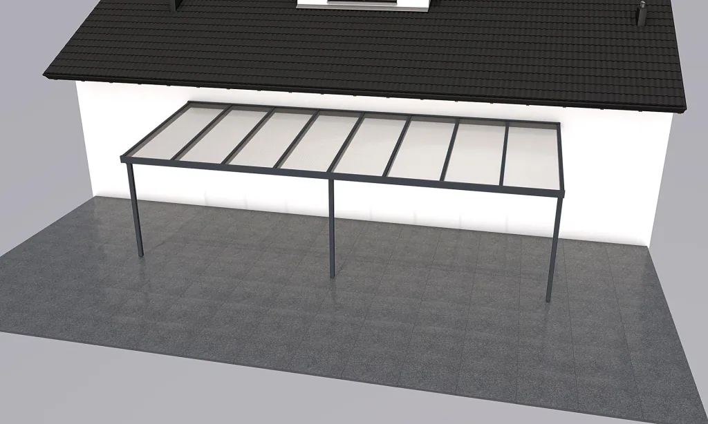 Terrassendach Premium, anthrazit, 8125 x 3060 mm - Acryl Stegplatten 16mm, klar
