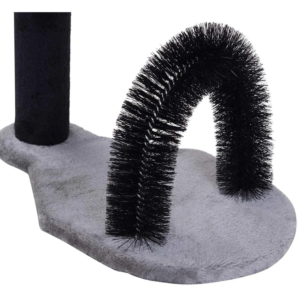 Kratzbaum Katzenkratzbaum Kratzsäule mit Bällen Massagebogen Holz+Sisal+Plüsch Schwarz+Grau+Beige 48x30x52cm