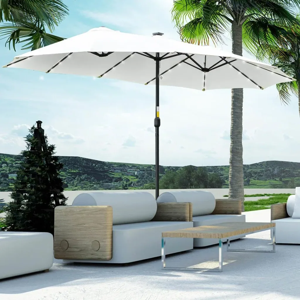 Sonnenschirm mit LED - Weiß - 4,5 Meter Fläche