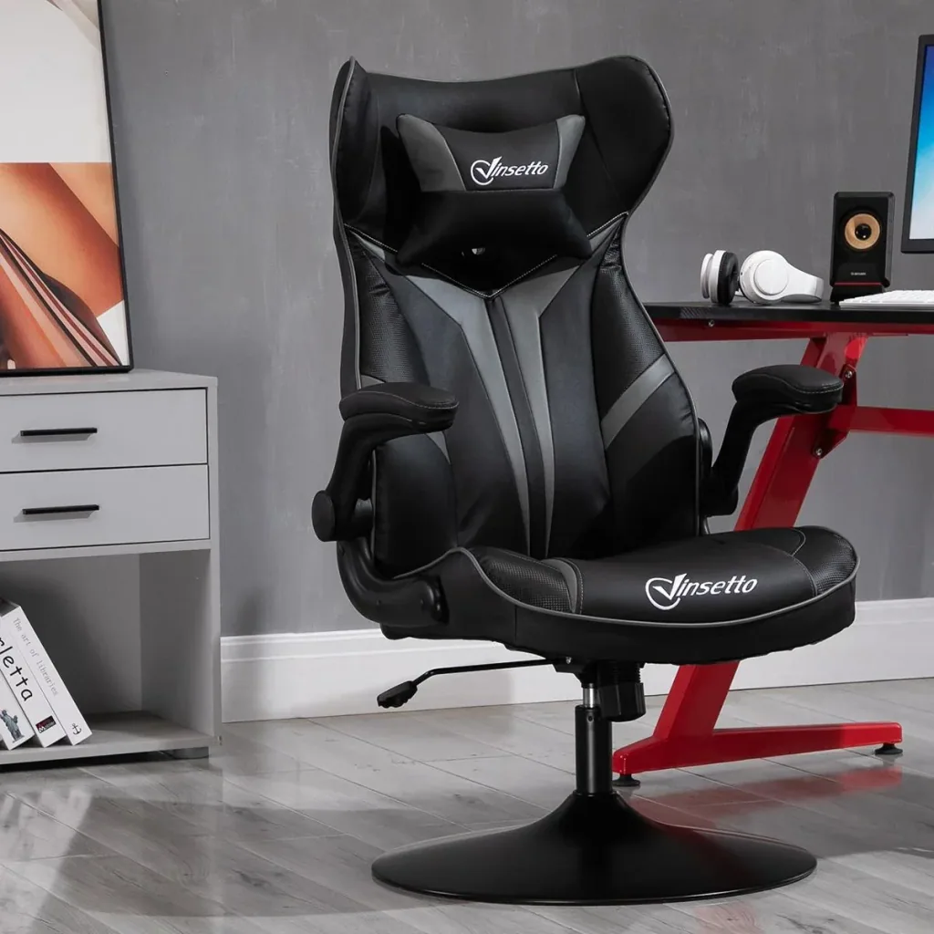 Gaming Stuhl Ergonomischer Computerstuhl mit Wippenfunktion Drehstuhl höhenverstellbar Stahl Schwarz+Grau 67 x 75 x 106-