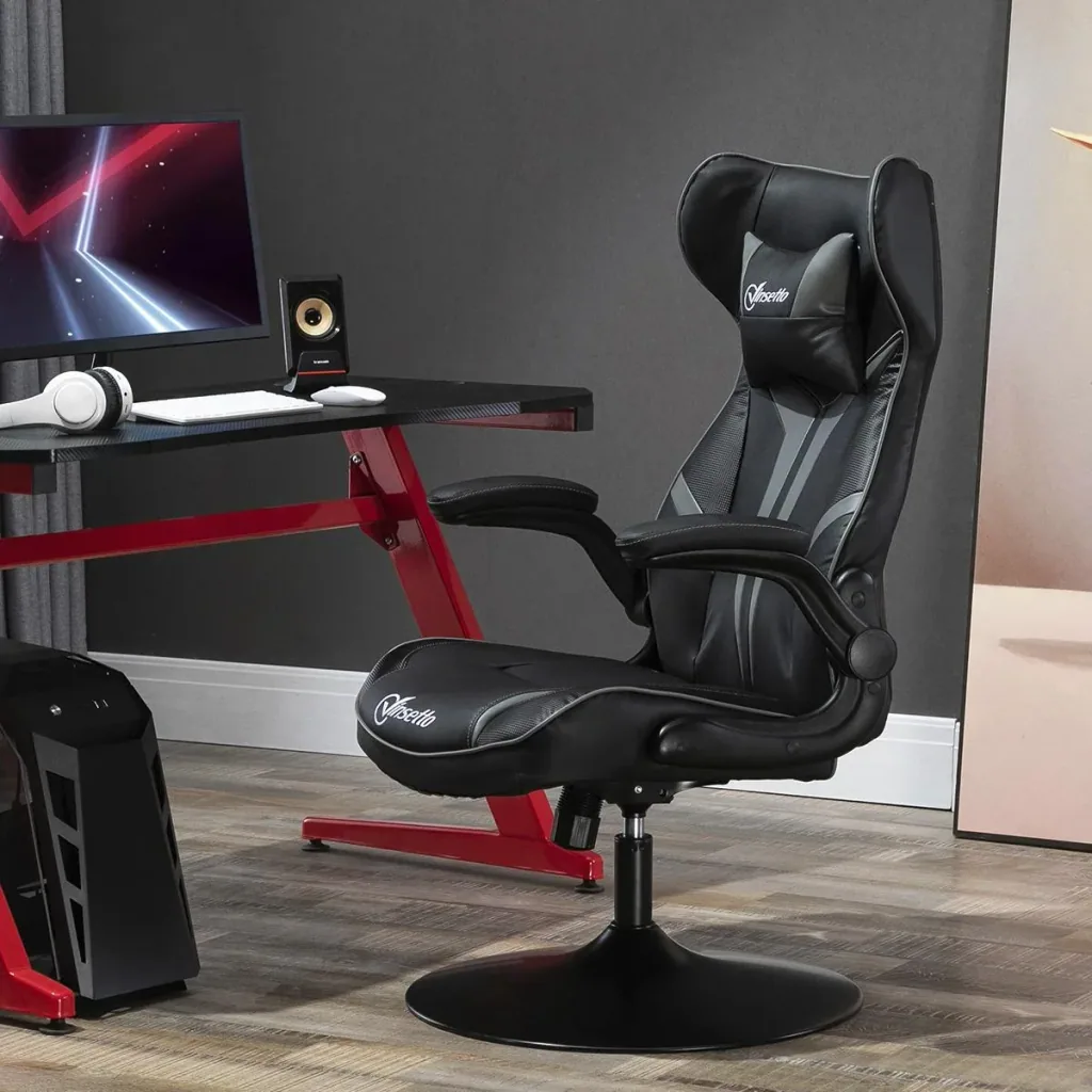 Gaming Stuhl Ergonomischer Computerstuhl mit Wippenfunktion Drehstuhl höhenverstellbar Stahl Schwarz+Grau 67 x 75 x 106-