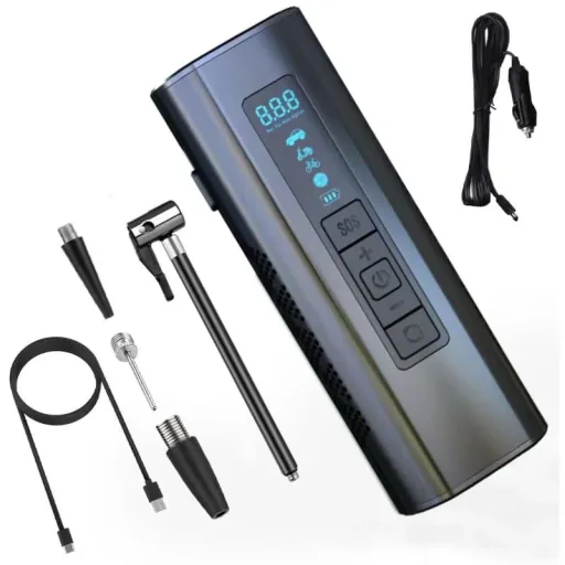 Pure4u CAR3 Tragbarer Kompressor - Elektrische Reifenpumpe - USB Wiederaufladbar - LED - Powerbank