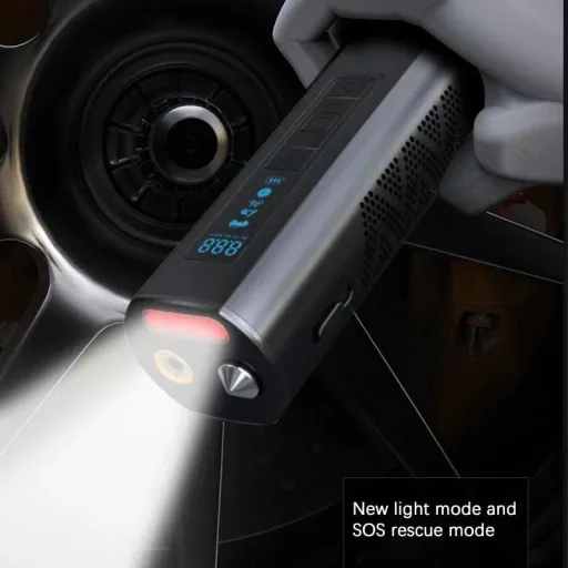 Pure4u CAR3 Tragbarer Kompressor - Elektrische Reifenpumpe - USB Wiederaufladbar - LED - Powerbank