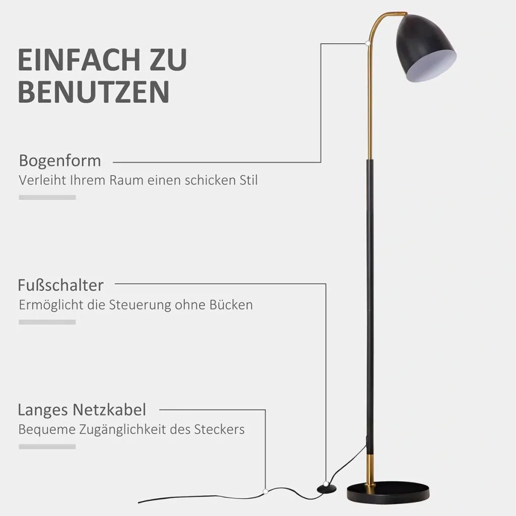 Bogenlampe Stehlampe Wohnzimmer Schirm verstellbar Stehleuchte 40W moderne Bogenleuchte mit E27 Fassung Schirm für Schla