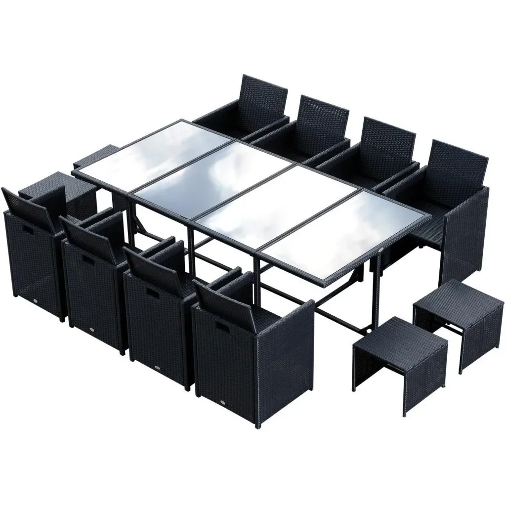 13 tlg, Gartengarnitur Gartenmöbel Rattan Schwarz