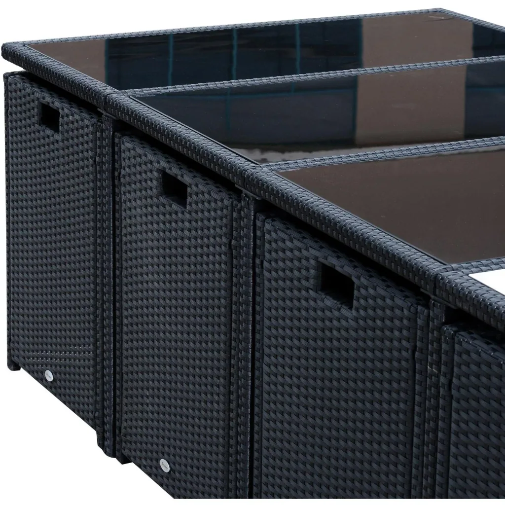 13 tlg, Gartengarnitur Gartenmöbel Rattan Schwarz