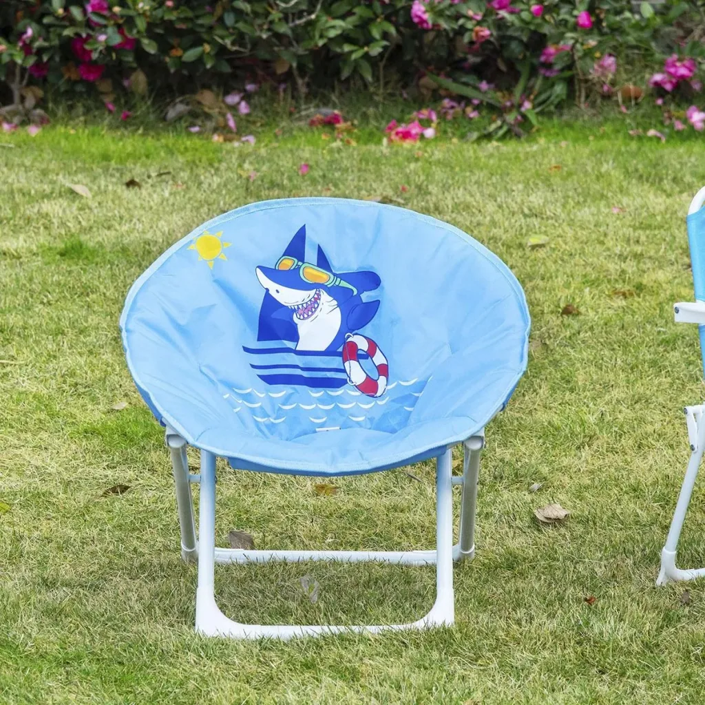 Campingstuhl faltbar Kinder Klappstuhl Mondstuhl drinnen und draußen für 3 bis 5 Jahre Kinder stahlblau Ø50 x 49H cm