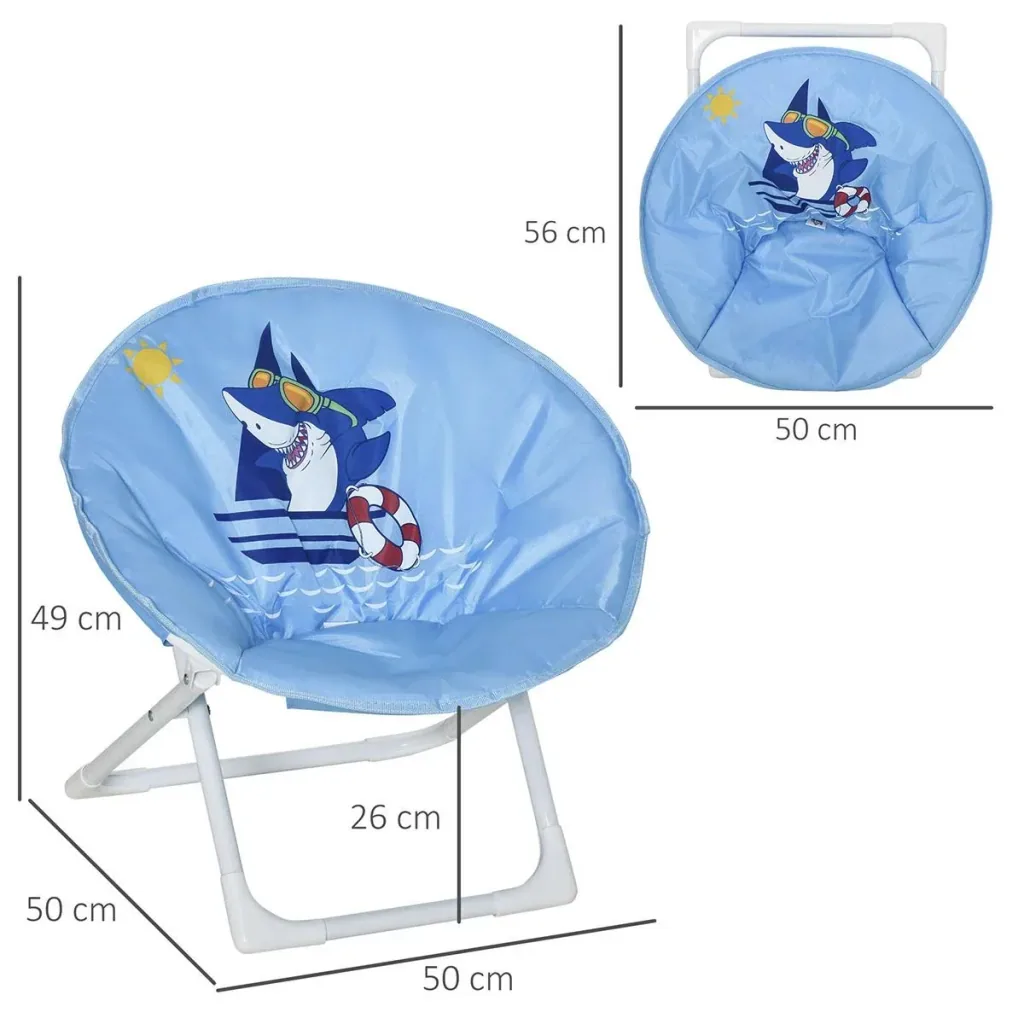 Campingstuhl faltbar Kinder Klappstuhl Mondstuhl drinnen und draußen für 3 bis 5 Jahre Kinder stahlblau Ø50 x 49H cm