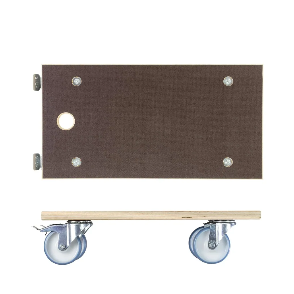 Transporthilfe MM 1341, 57,5 x 30 x 15 cm, harte Rollen Ø 100 mm, Rollenlager, 2 Bremsen, Platte FSC®, Tragkraft 500 kg